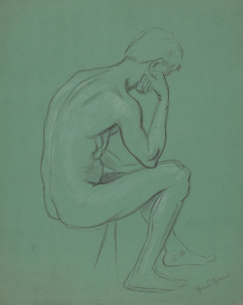 Male Nude Sitting by Ханс Тома, 1890 — digital art print download