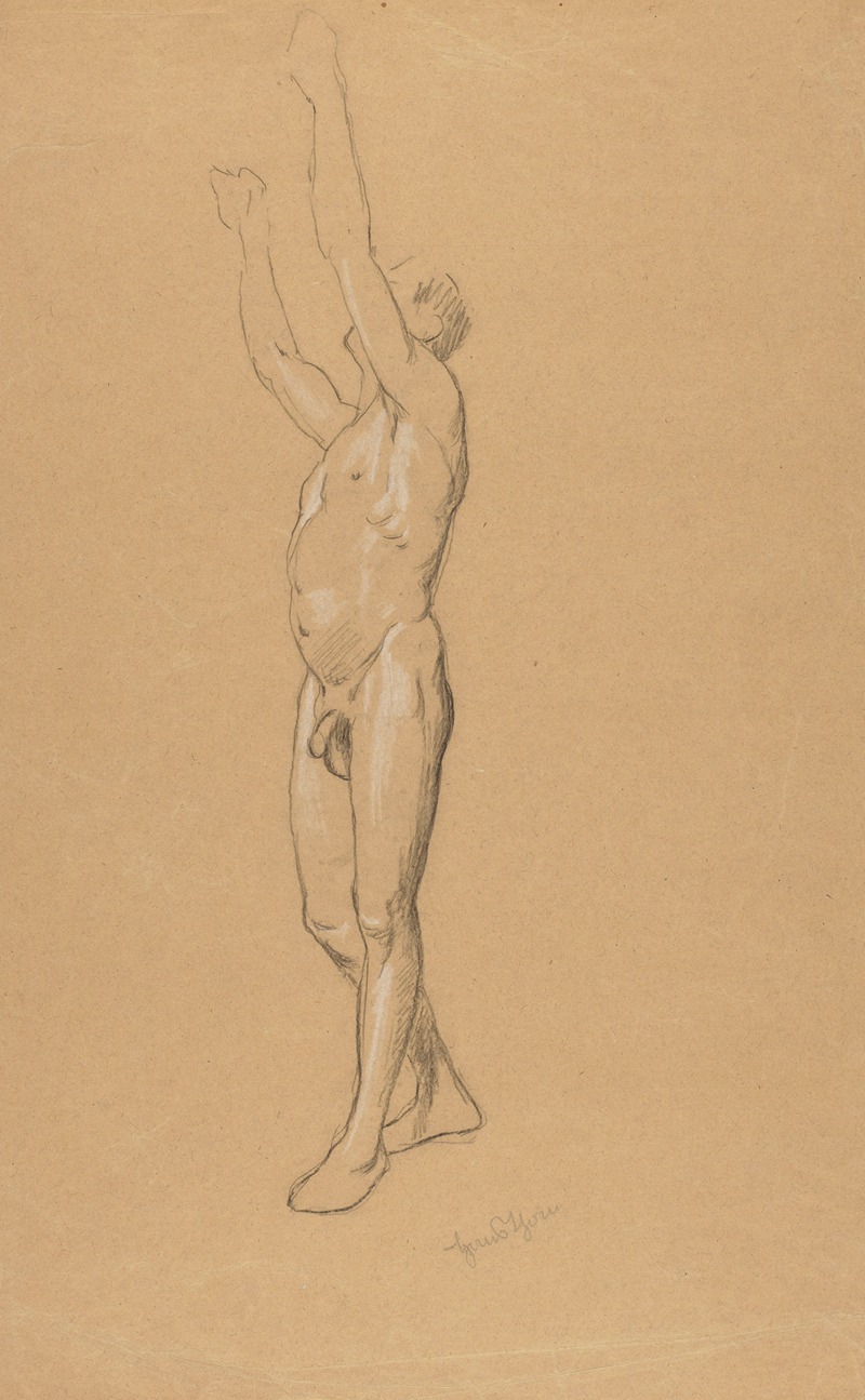 Male Nude with Raised Hands by Ханс Тома, 1900 — digital art print download