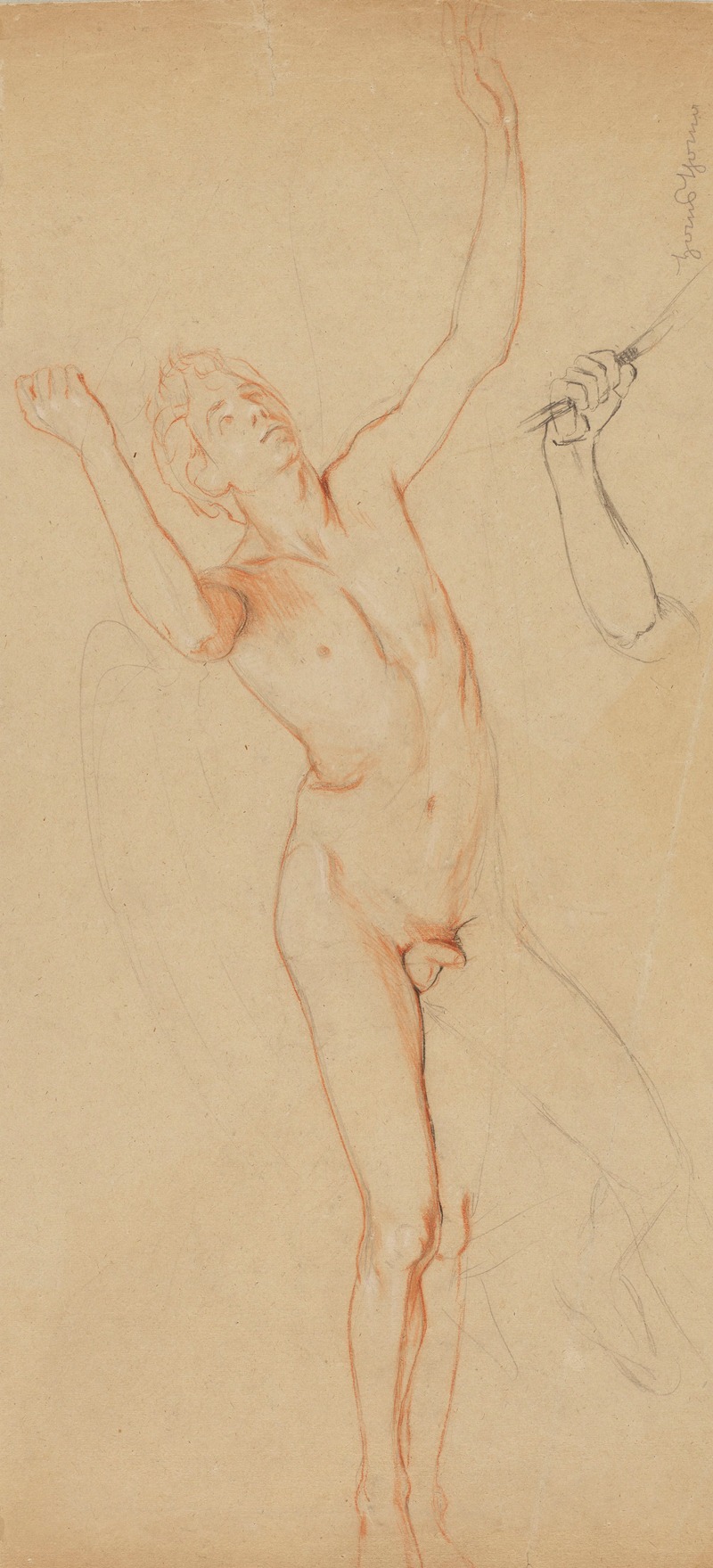 Male Nude, Below – Study of a Hand — Hans Thoma