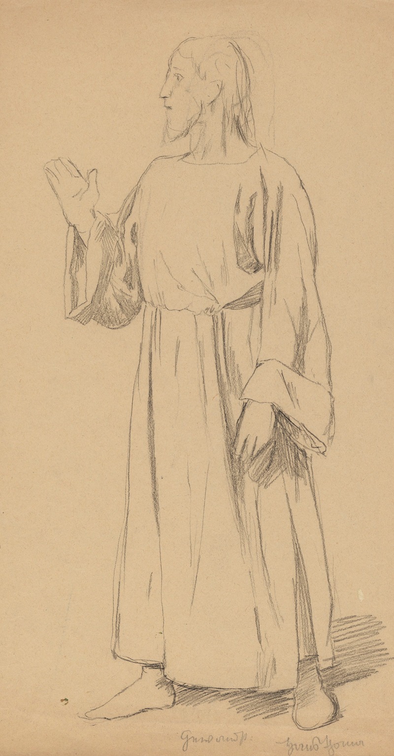 Man in a Long Robe with his Right Arm Raised — Hans Thoma