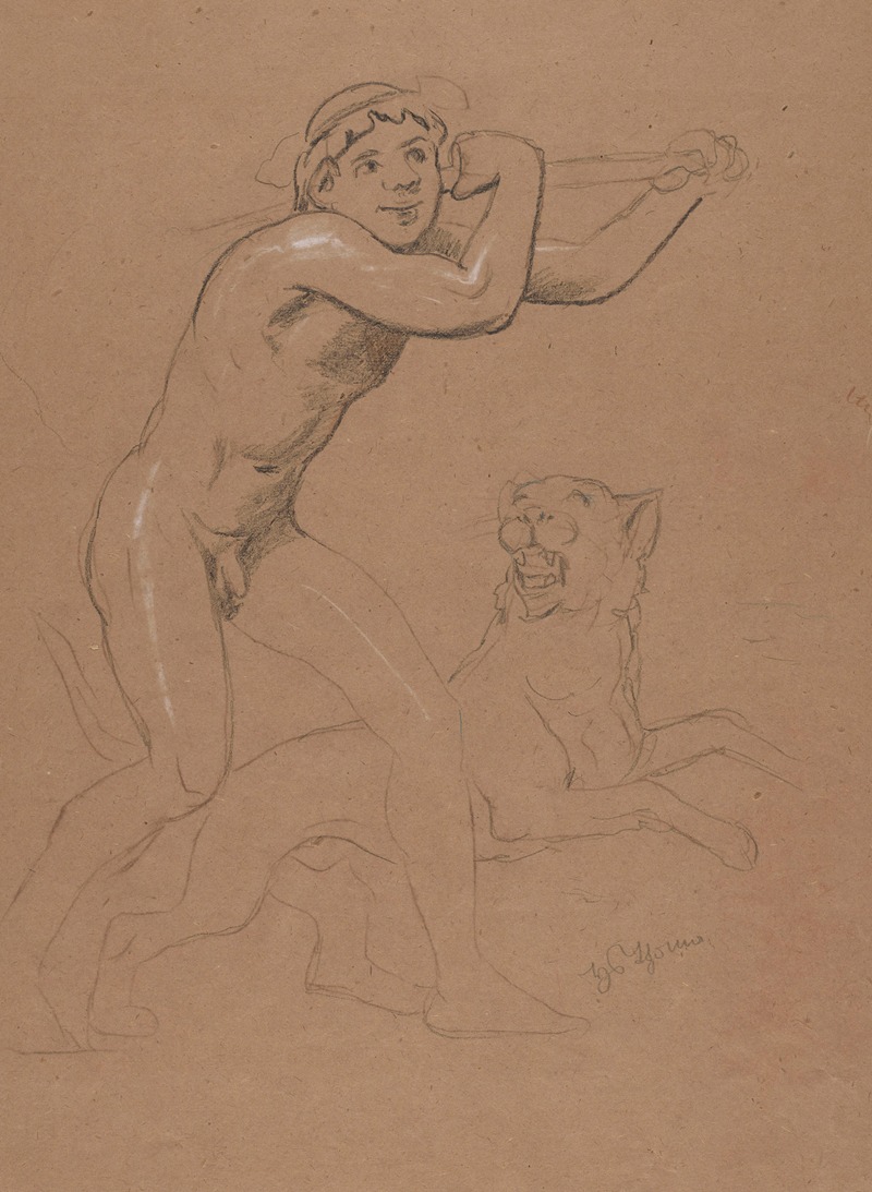 Naked Boy with a Tiger by Ханс Тома, 1885 — digital art print download