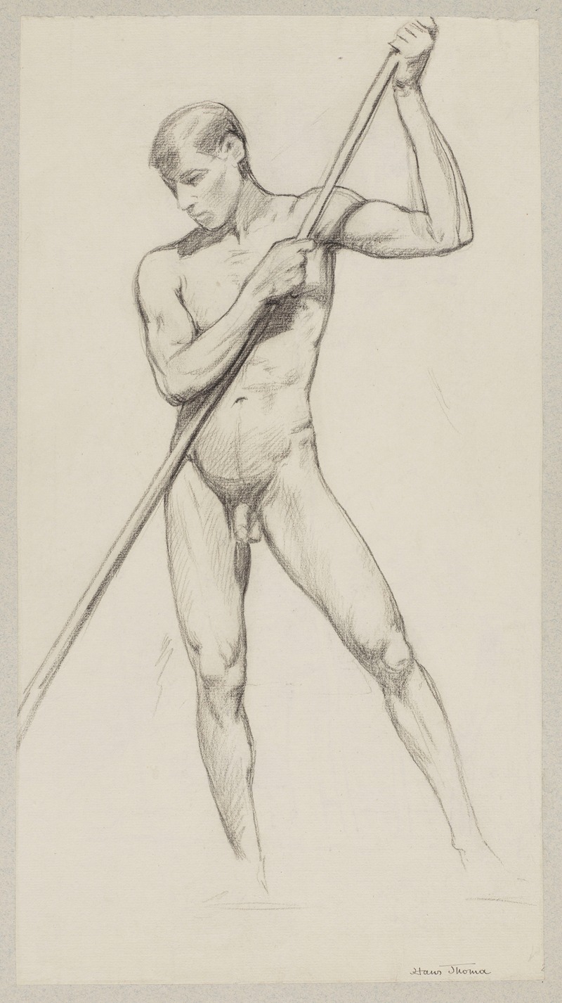 Nude – Man Leaning on a Stick by Ханс Тома, 1890 — digital art print download