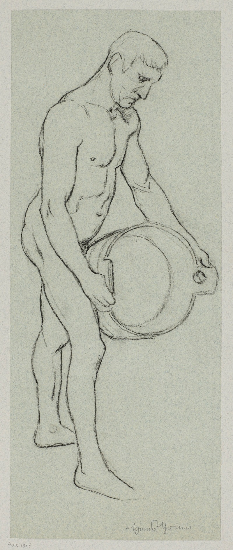 Nude Male Tilting a Container in His Hands — Hans Thoma