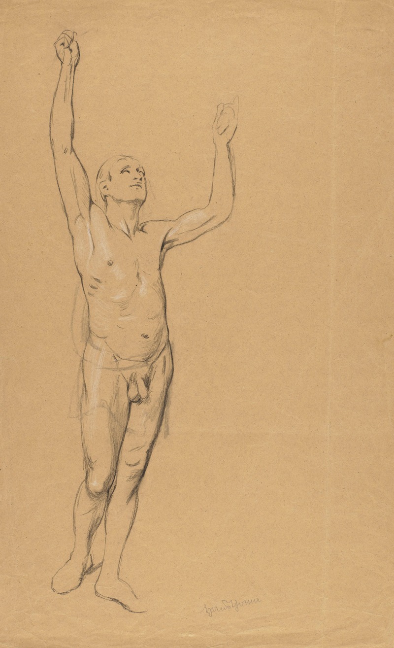 Nude Male with Raised Hands by Ханс Тома, 1900 — digital art print download