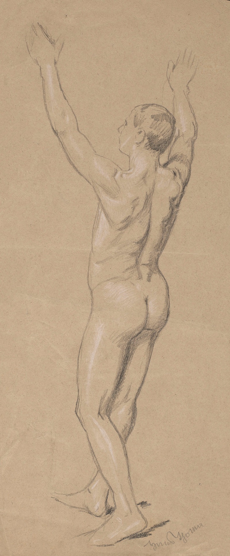 Nude man with raised hands by Ханс Тома, 1900 — digital art print download
