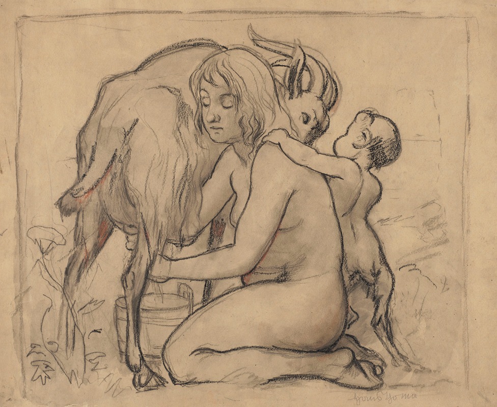 Nymph Milking a Goat by Ханс Тома, 1876 — digital art print download