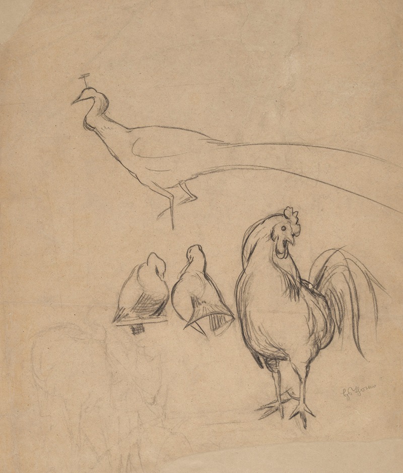 Peacock, Rooster and Two Pigeons by Ханс Тома, 1860 - 1880 — digital art print download