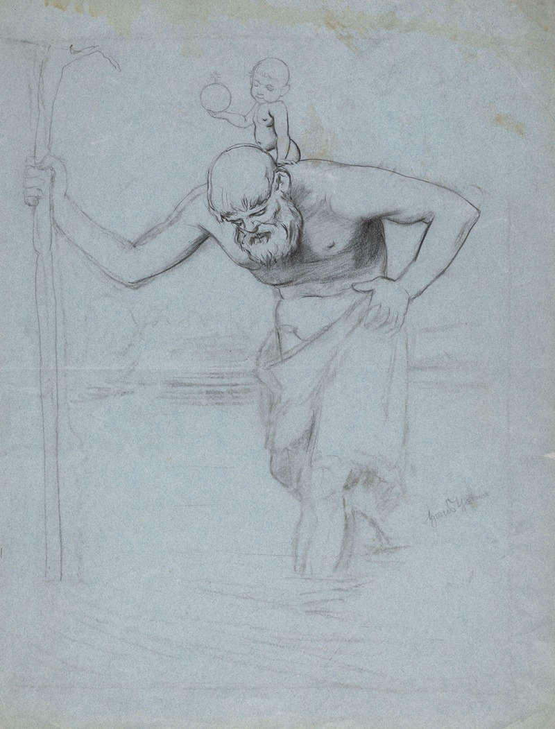 Saint Christopher with the Child Jesus on his Shoulders — Hans Thoma