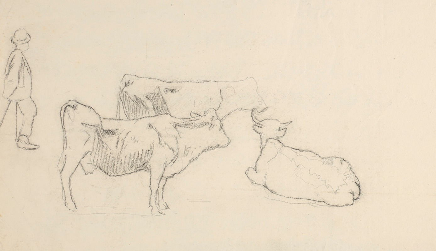 Shepherd and Three Cows by Ханс Тома, 1890 - 1910 — digital art print download