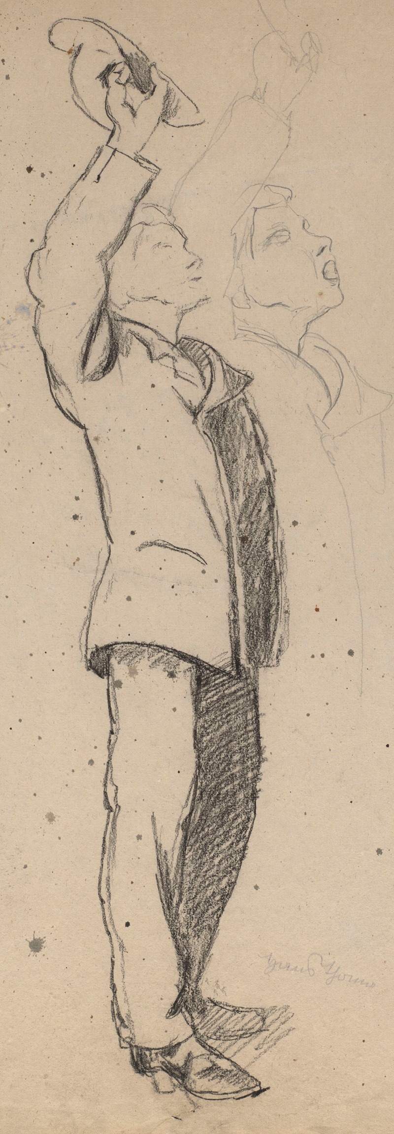 Standing Man Holding a Hat in His Raised Right Hand — Hans Thoma
