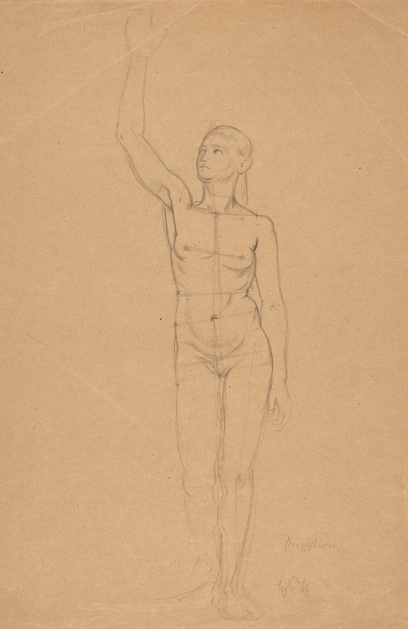Study for a Female Nude with Her Right Hand Raised — Hans Thoma
