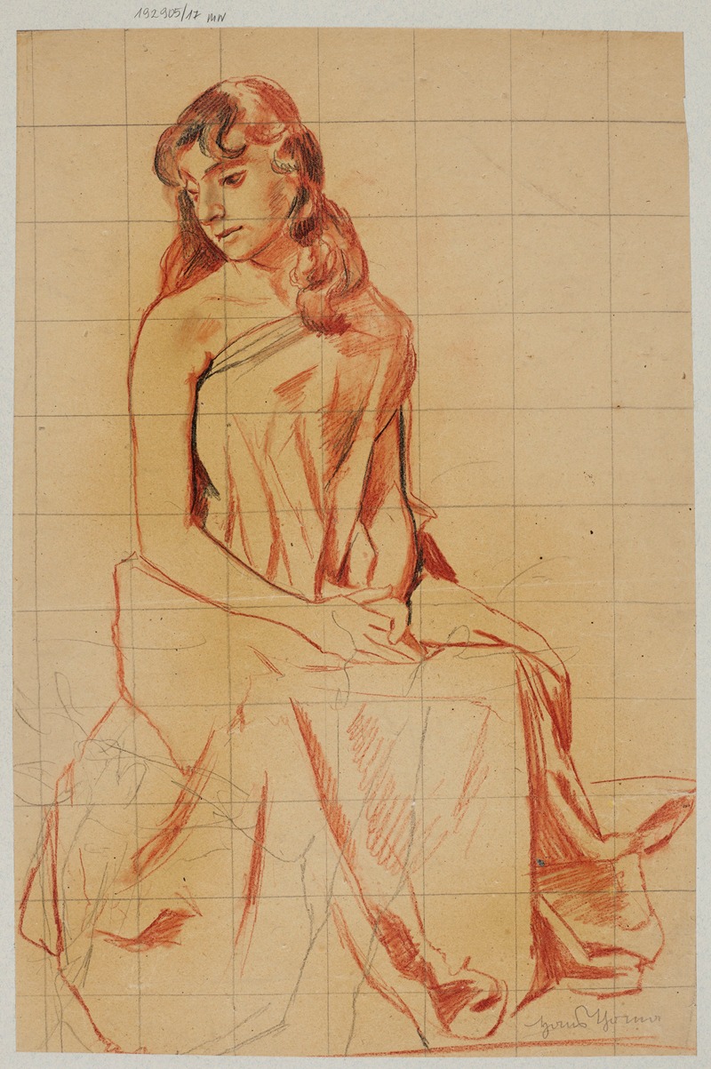 Study of a Draped Young Woman — Hans Thoma