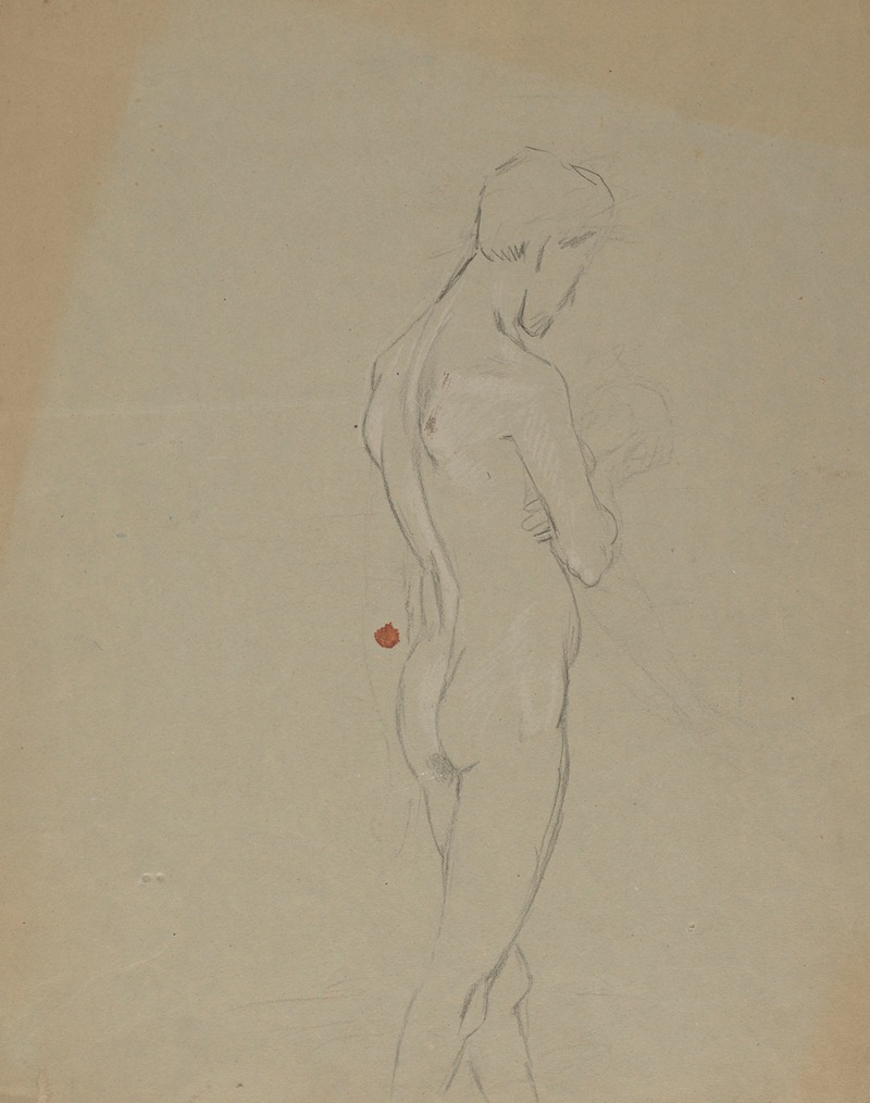 Study of a Nude Man Holding a Skull — Hans Thoma