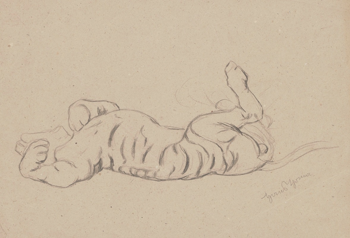 Study of a stretching tiger by Ханс Тома, 1886 — digital art print download