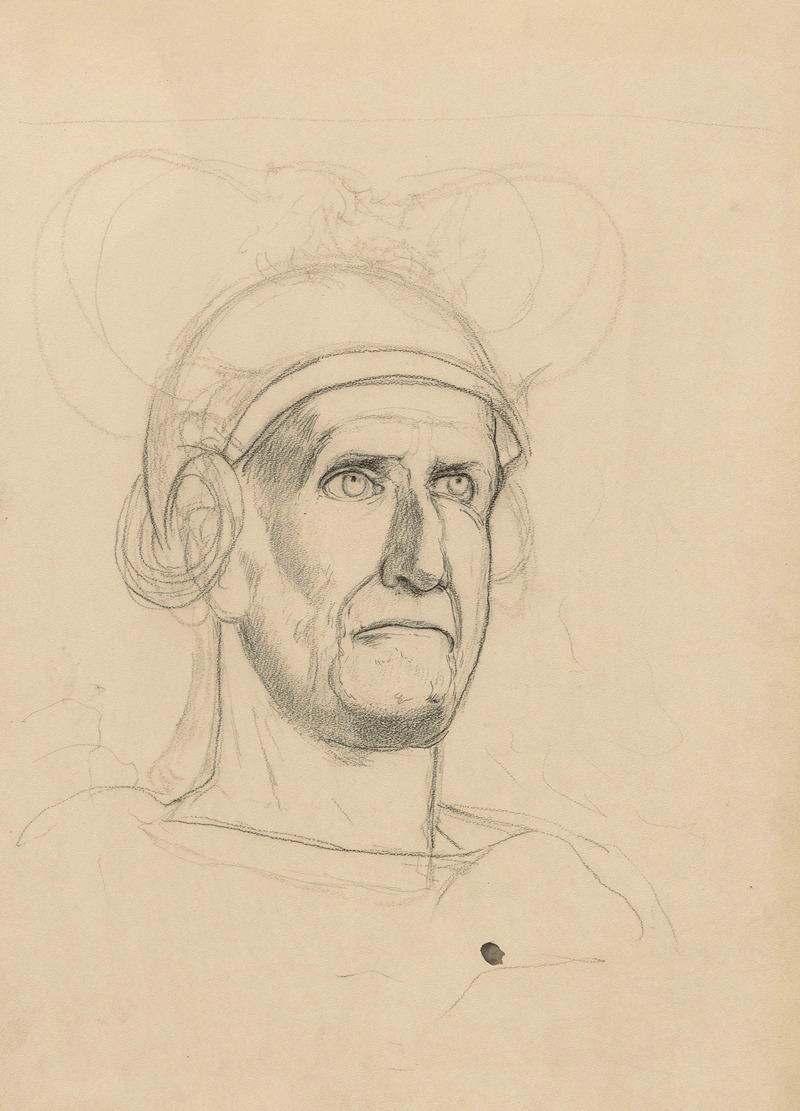Study of a warrior’s head in a helmet — Hans Thoma