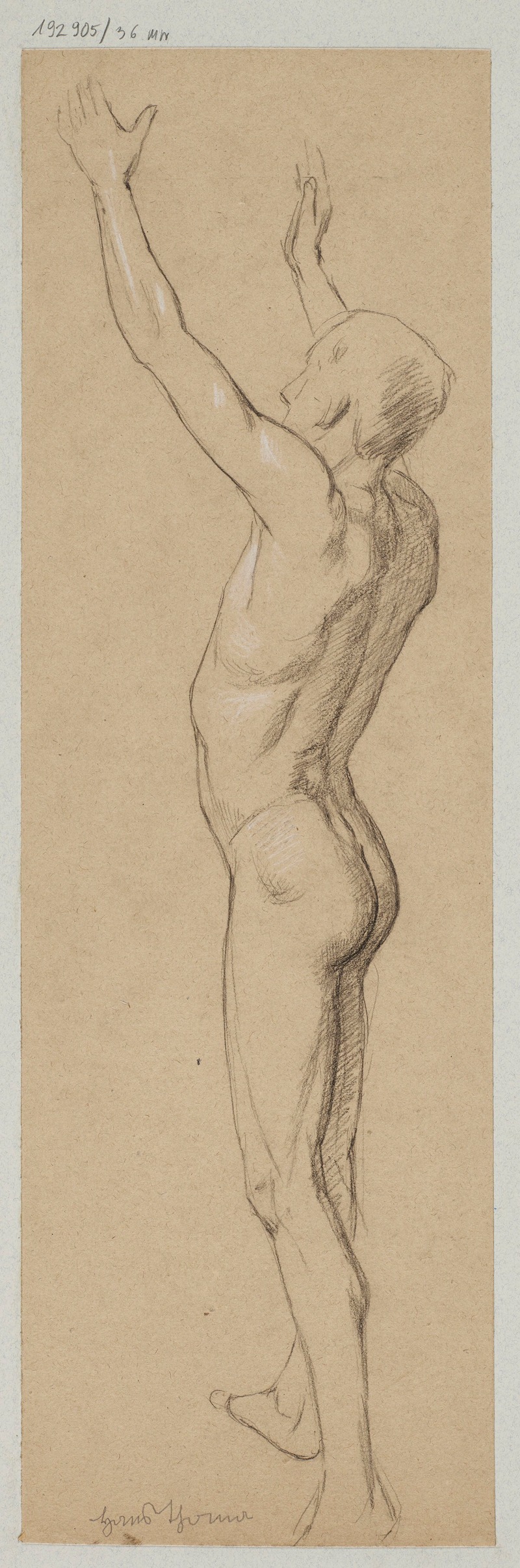 Study of Male Nude with Raised Hands — Hans Thoma