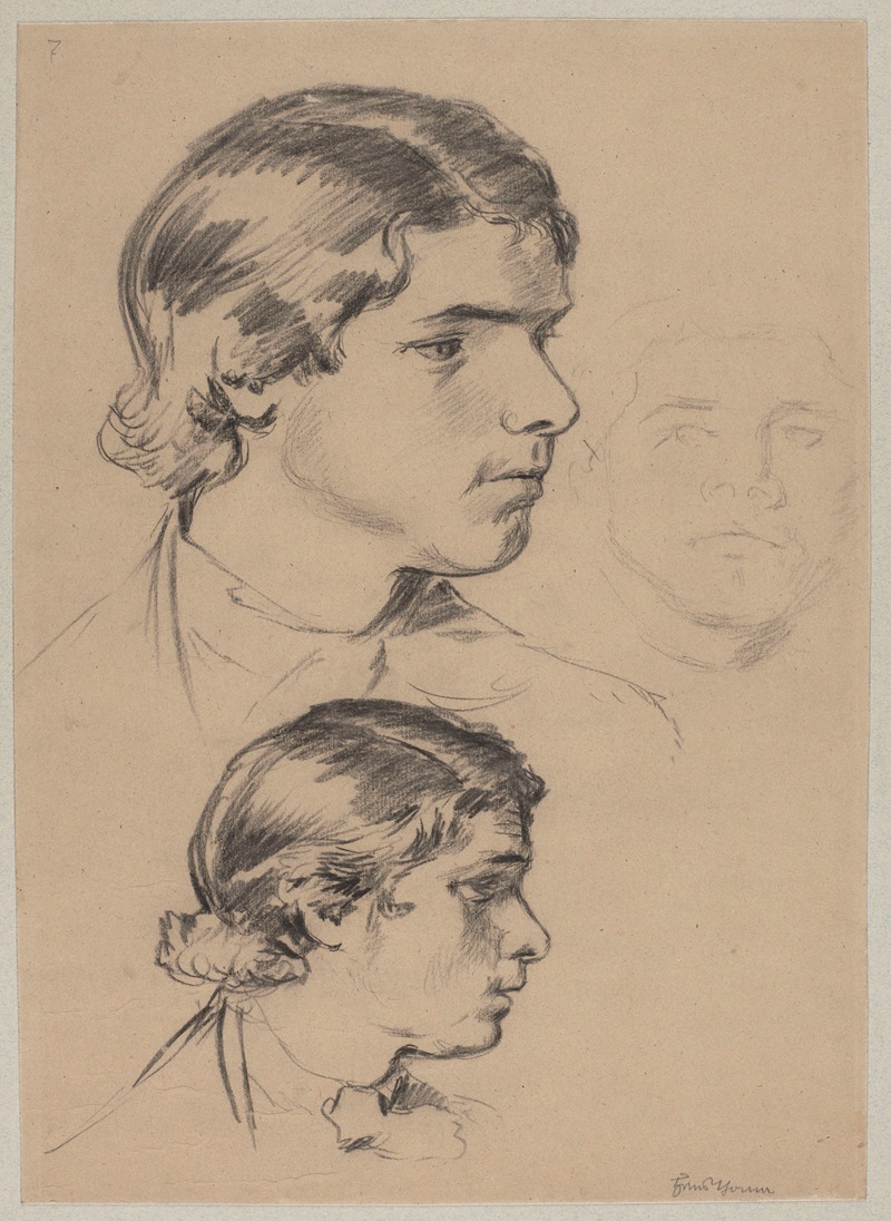 Three Studies of Young Man's Head by Ханс Тома, 1882 — digital art print download