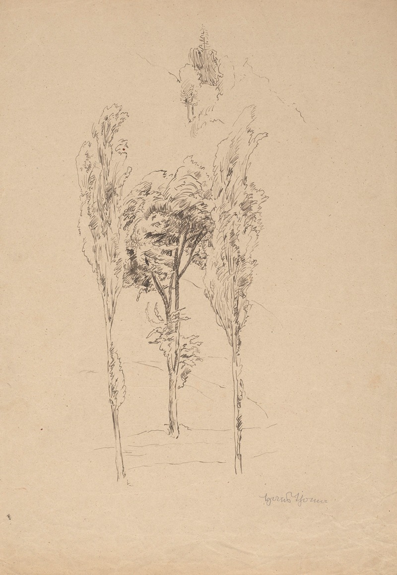 Three Trees with a Mountain Skyline in the Background by Ханс Тома, 1886 — digital art print download