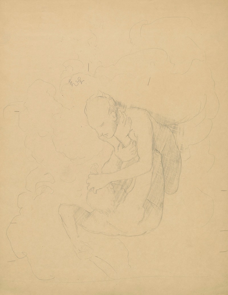 Two naked men fighting in the clouds by Ханс Тома, 1880 - 1920 — digital art print download