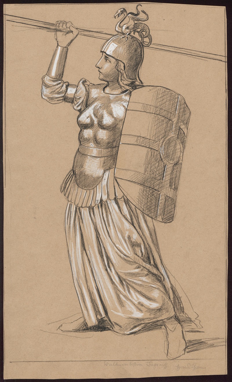 Valkyrie with shield and spear by Hans Thoma, 1895 - 1897 — digital art print download