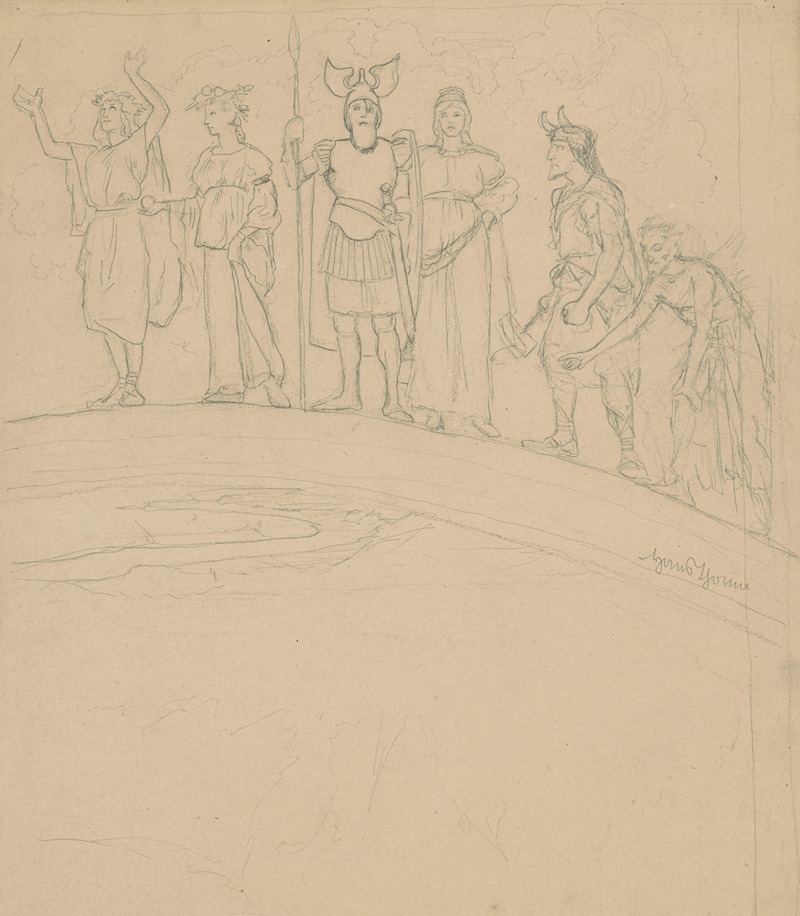 Walhalla. Germanic deities standing on the rainbow by Ханс Тома, 1880 - 1920 — digital art print download