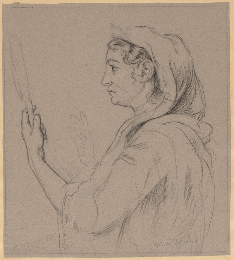 Woman with a Small Mirror in Her Hand — Hans Thoma
