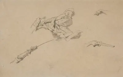 Tatar mounting a horse, studies of figures and hands for the painting “Liberation of captives” by Йозеф Брандт, 1875 - 1876…