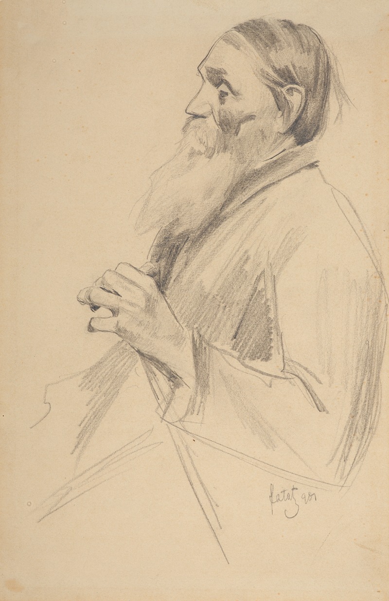 Study of an elderly man with a beard, in profile — Юлиан Фалат