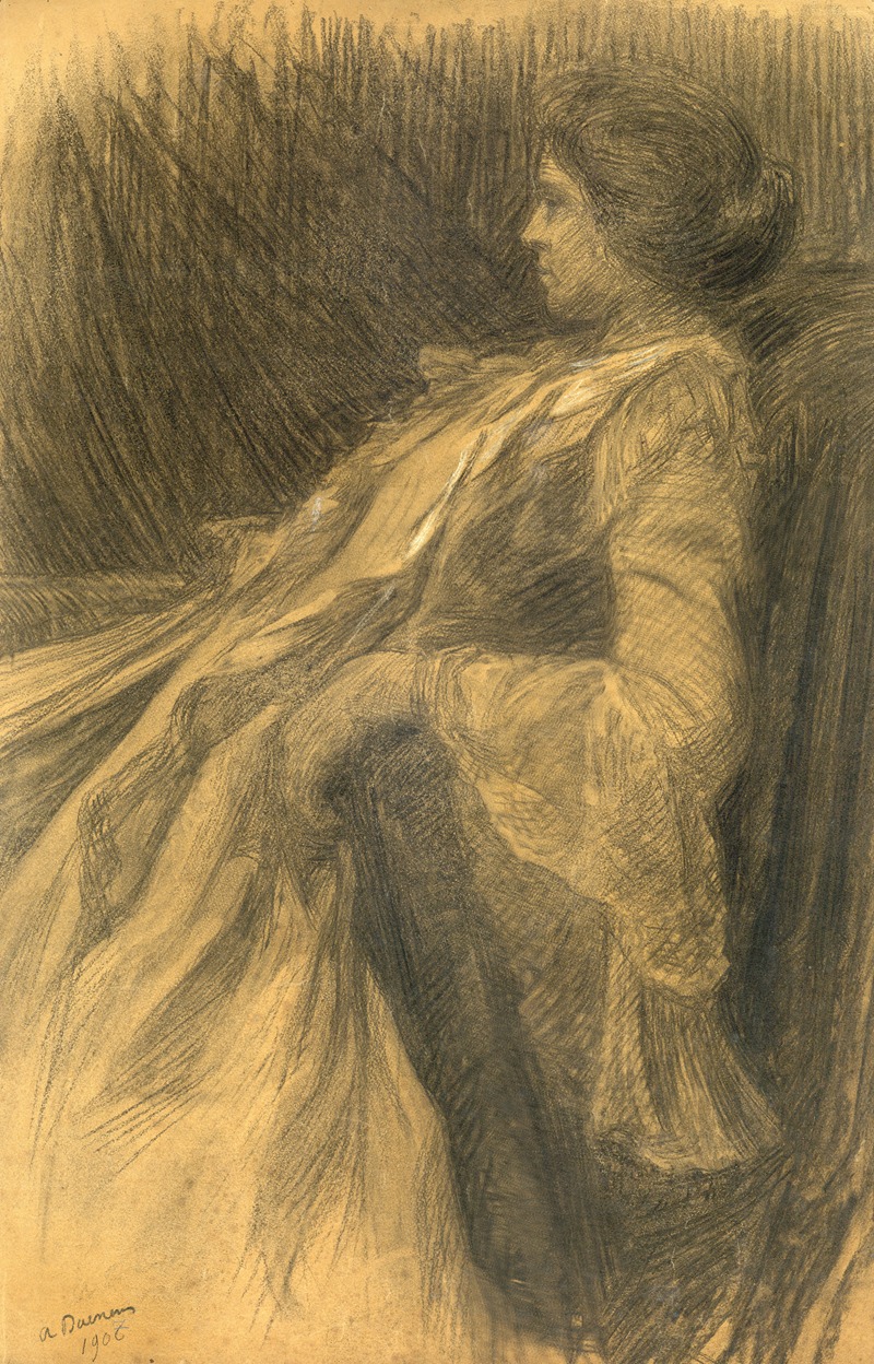 Vrouw, achteruitzittend in stoel by Альберт Дэененс, 1907 — digital art print download