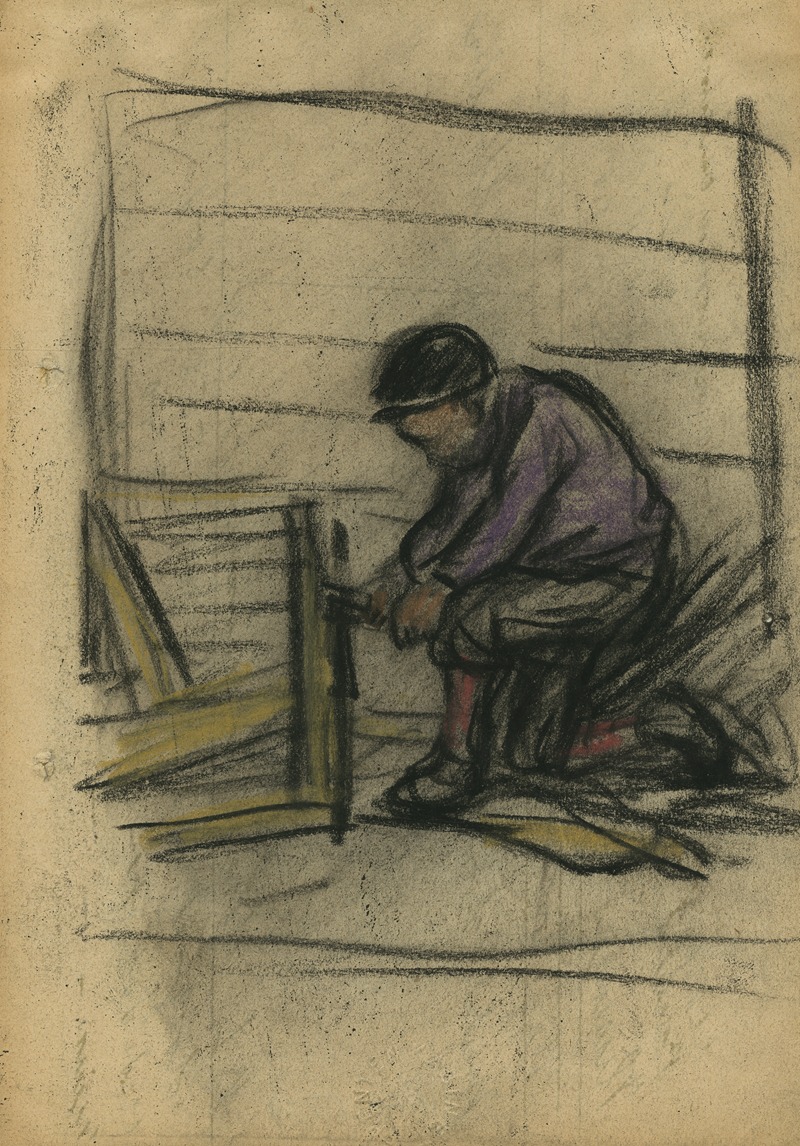 Geknielde figuur bij een schutting by Эжен Ван Мигем, 1904 — digital art print download