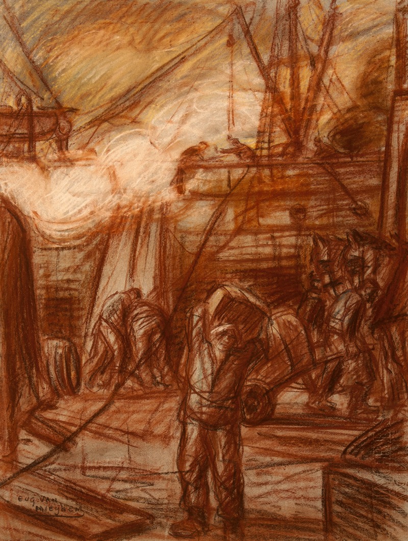 Het schip wordt gelost by Эжен Ван Мигем, 1907 - 1917 — digital art print download