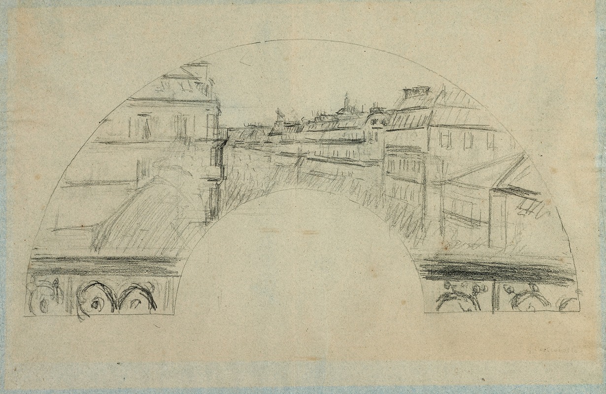 Paris, boulevard Haussmann; vue d'un balcon, projet d'éventail — Gustave Caillebotte