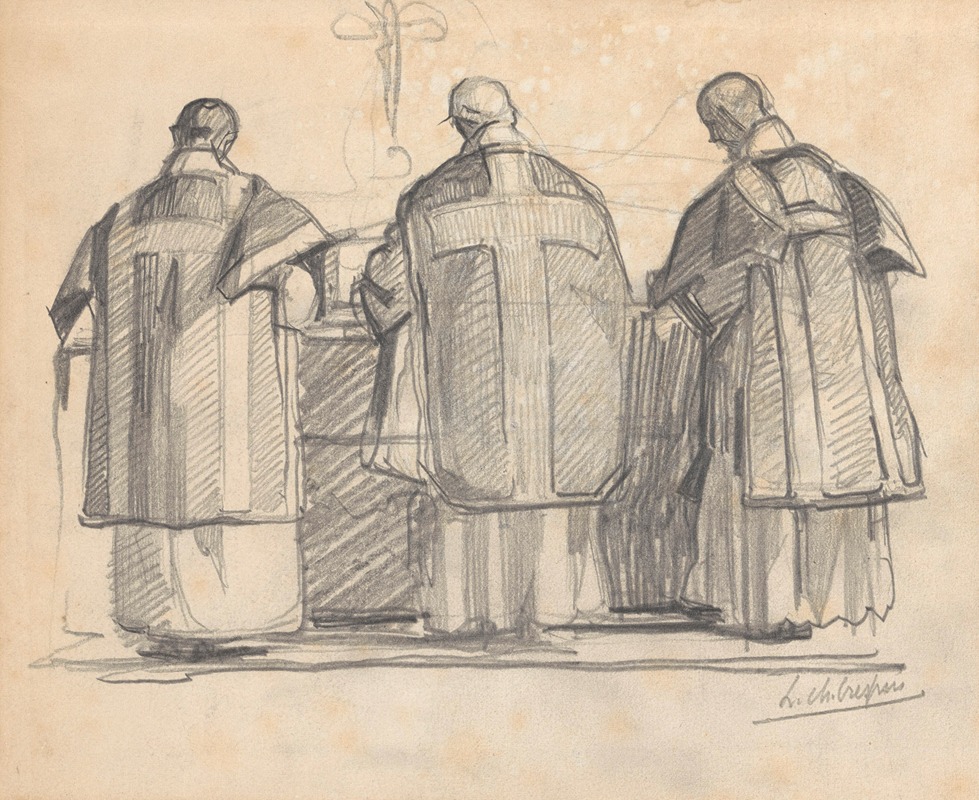 Three priests in front of an altar — Louis-Charles Crespin