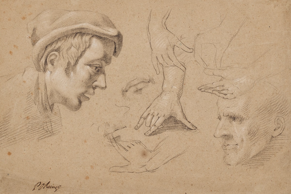 Study of heads and hands by Филипп Отто Рунге — digital art print download