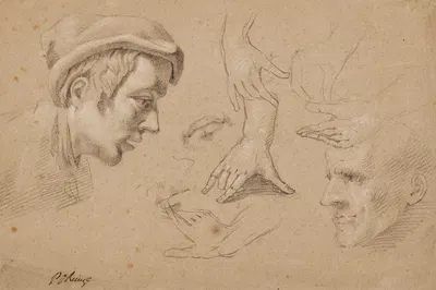 Study of heads and hands by Филипп Отто Рунге — digital art print download