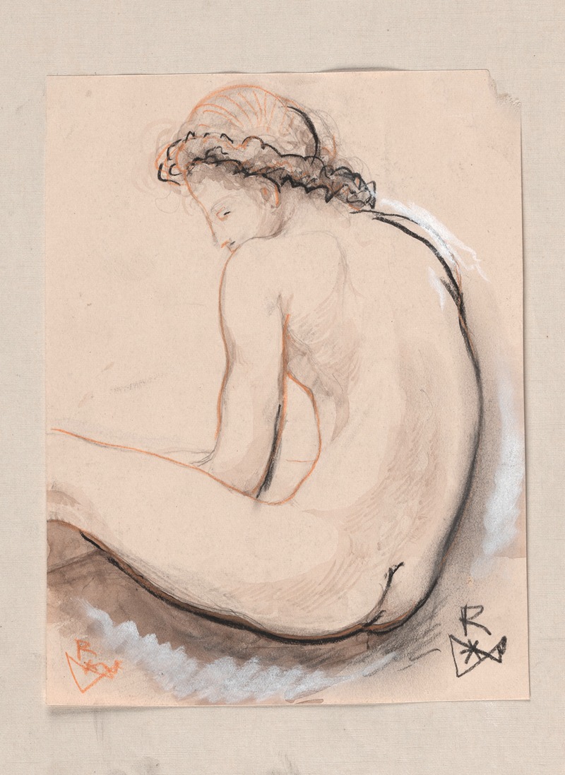 Nude figure sitting by Victor Rousseau, 1900 — digital art print download