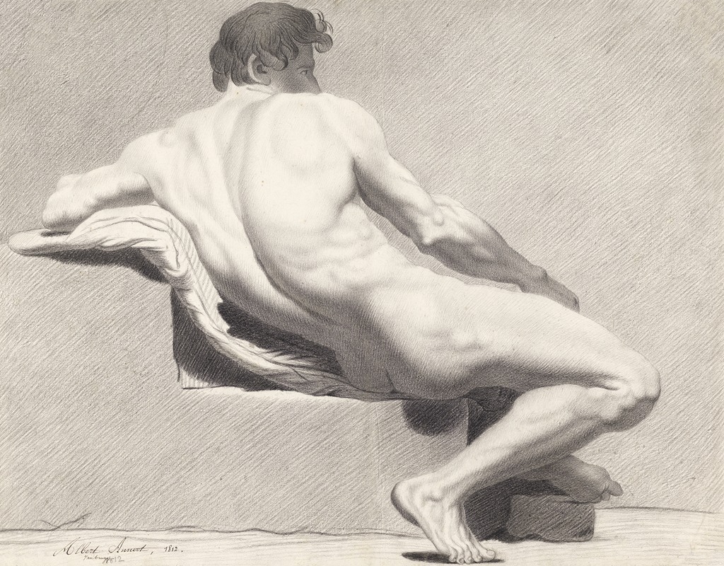 Seated male nude, seen from behind — Albert Annoot