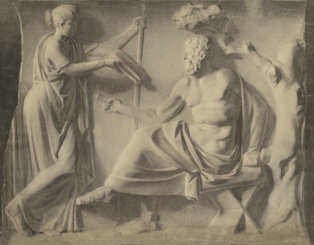 Academic ornament study: relief with two figures by Аноним, 1853-1887 — digital art print download