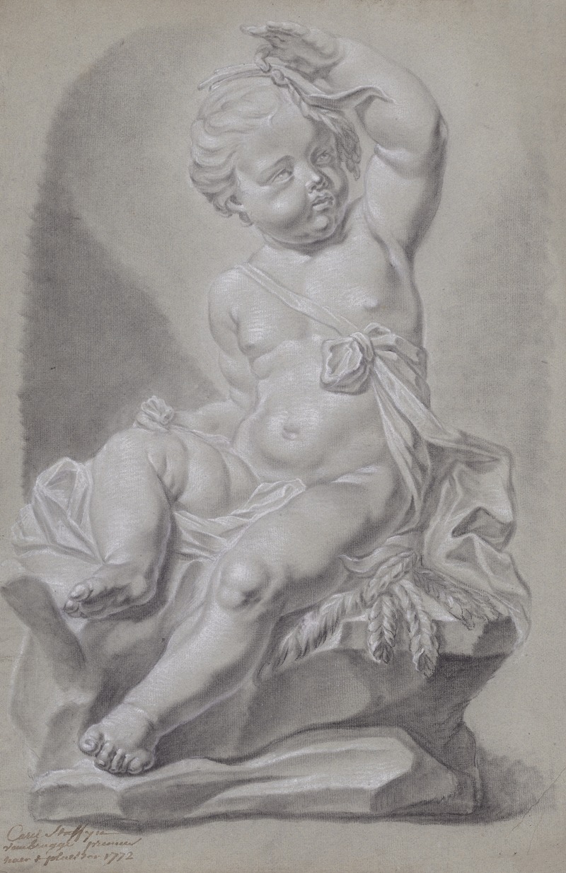 Seated child with raised arm by Carel Staffyn, 1772 — digital art print download