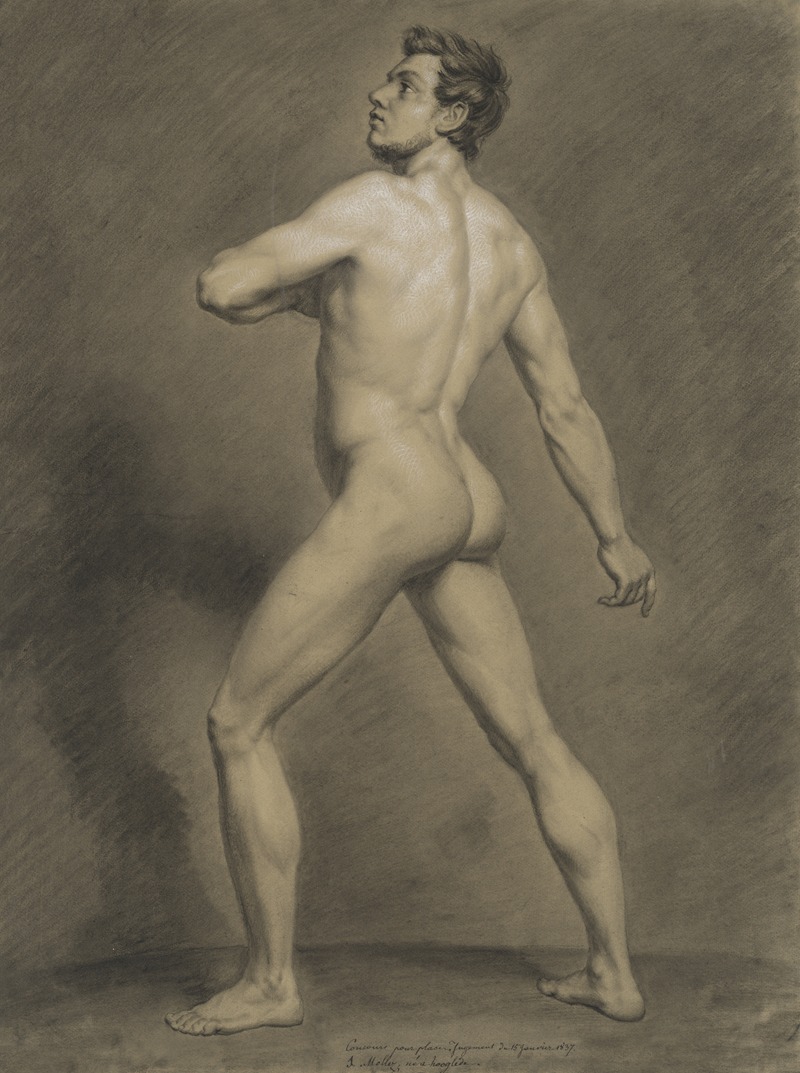 Standing male nude by Charles Mollez, 1837 — digital art print download