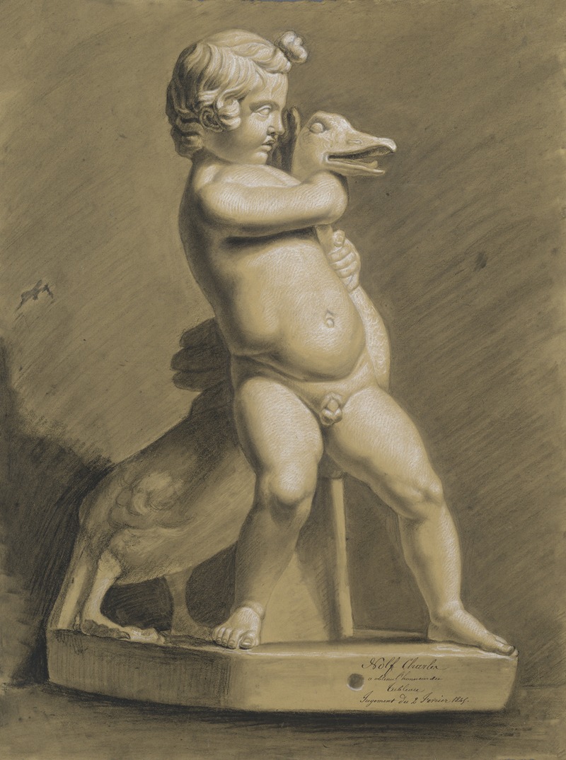 Child with a goose by Charles Nolf, 1845 — digital art print download