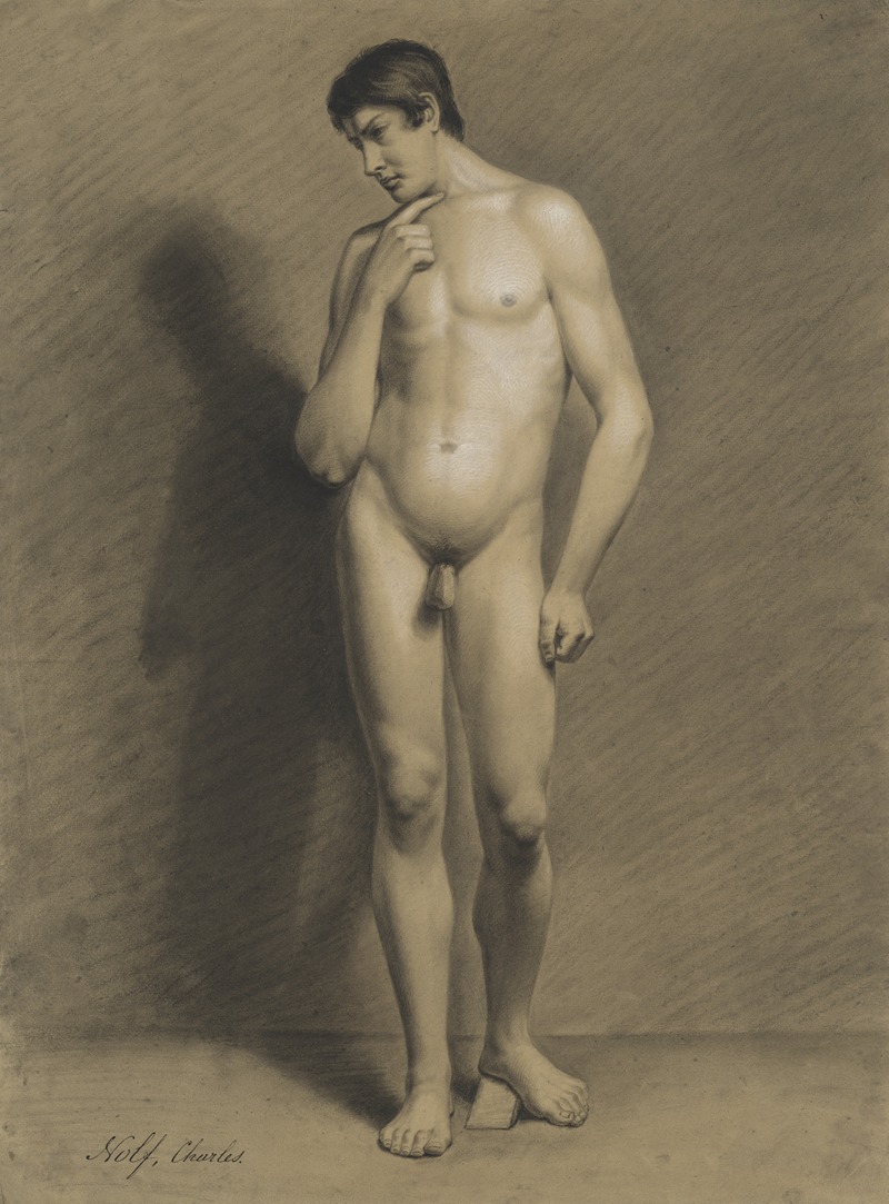 Standing male nude by Charles Nolf, 1848 — digital art print download