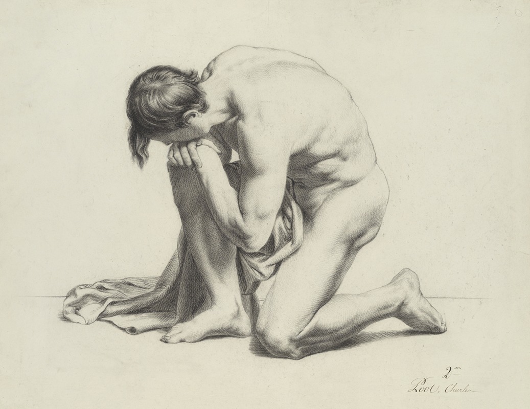 Kneeling male nude with cloth — Charles Poot