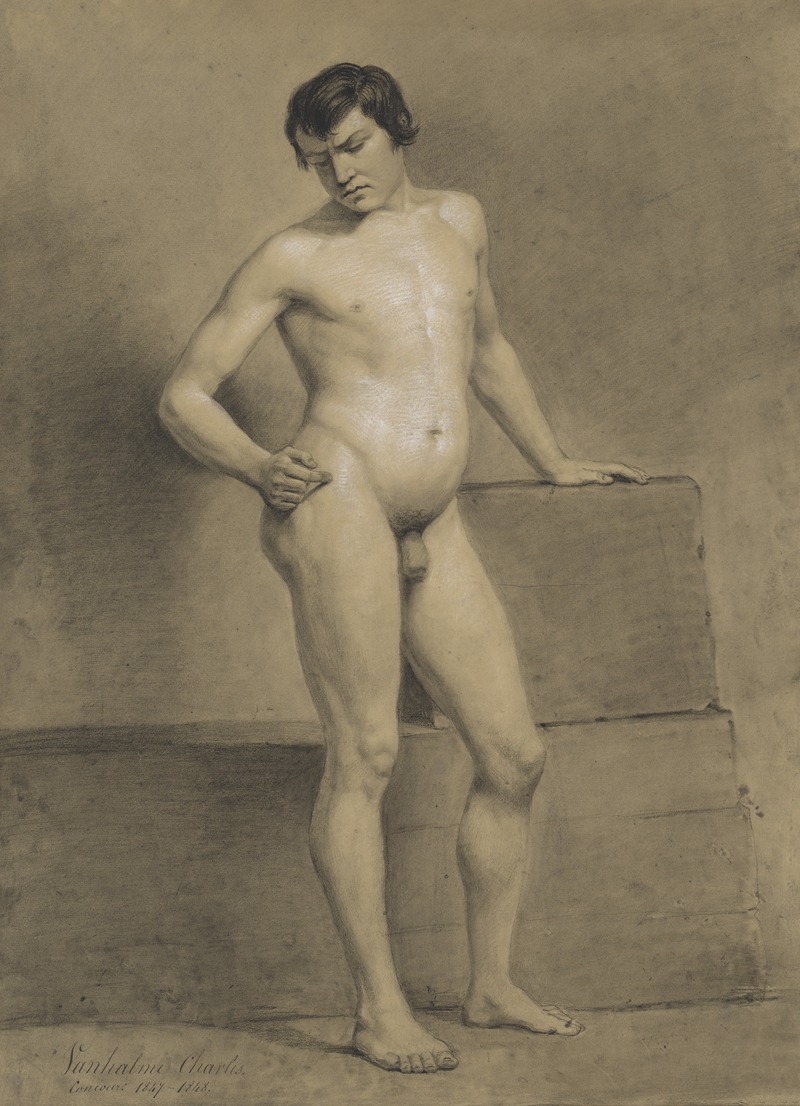 Standing male nude by Charles Van Halme, 1847 — digital art print download
