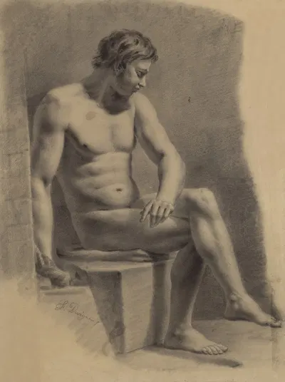 Seated male nude by Феликс де Винь — digital art print download
