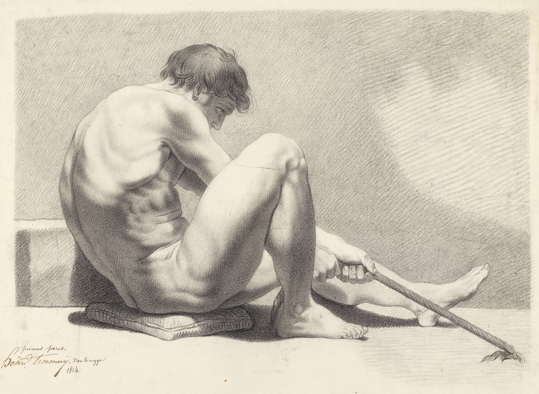 Seated male nude with a rope — Henri Timmerij