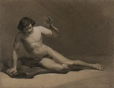 Reclining male nude by Henri Verstraete, 1853 — digital art print download