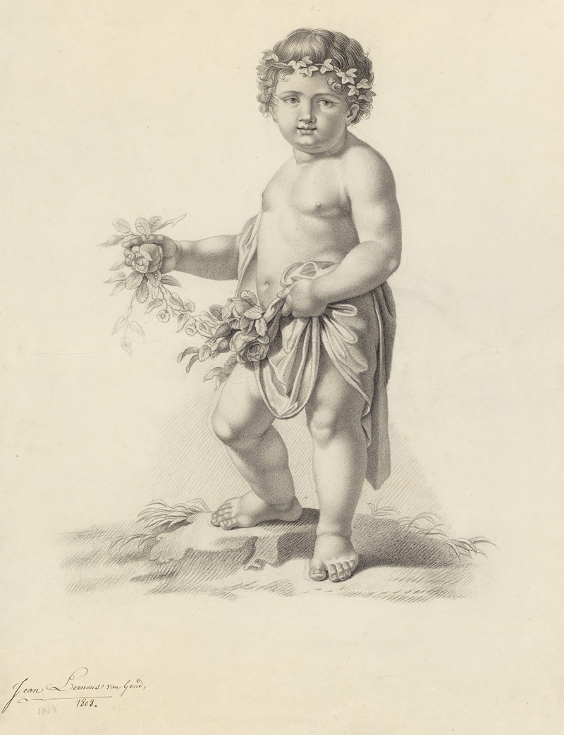 Boy with flower garland by Joannes Lernous, 1808 — digital art print download