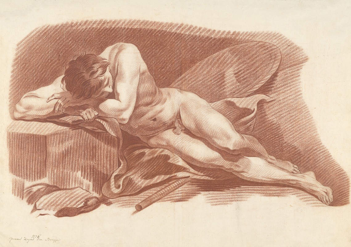 Male nude lying down by Joannes Zegers, 1776 — digital art print download