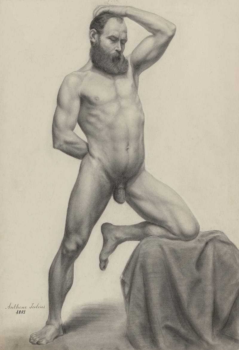Standing male nude by Jules Anthone, 1881 — digital art print download